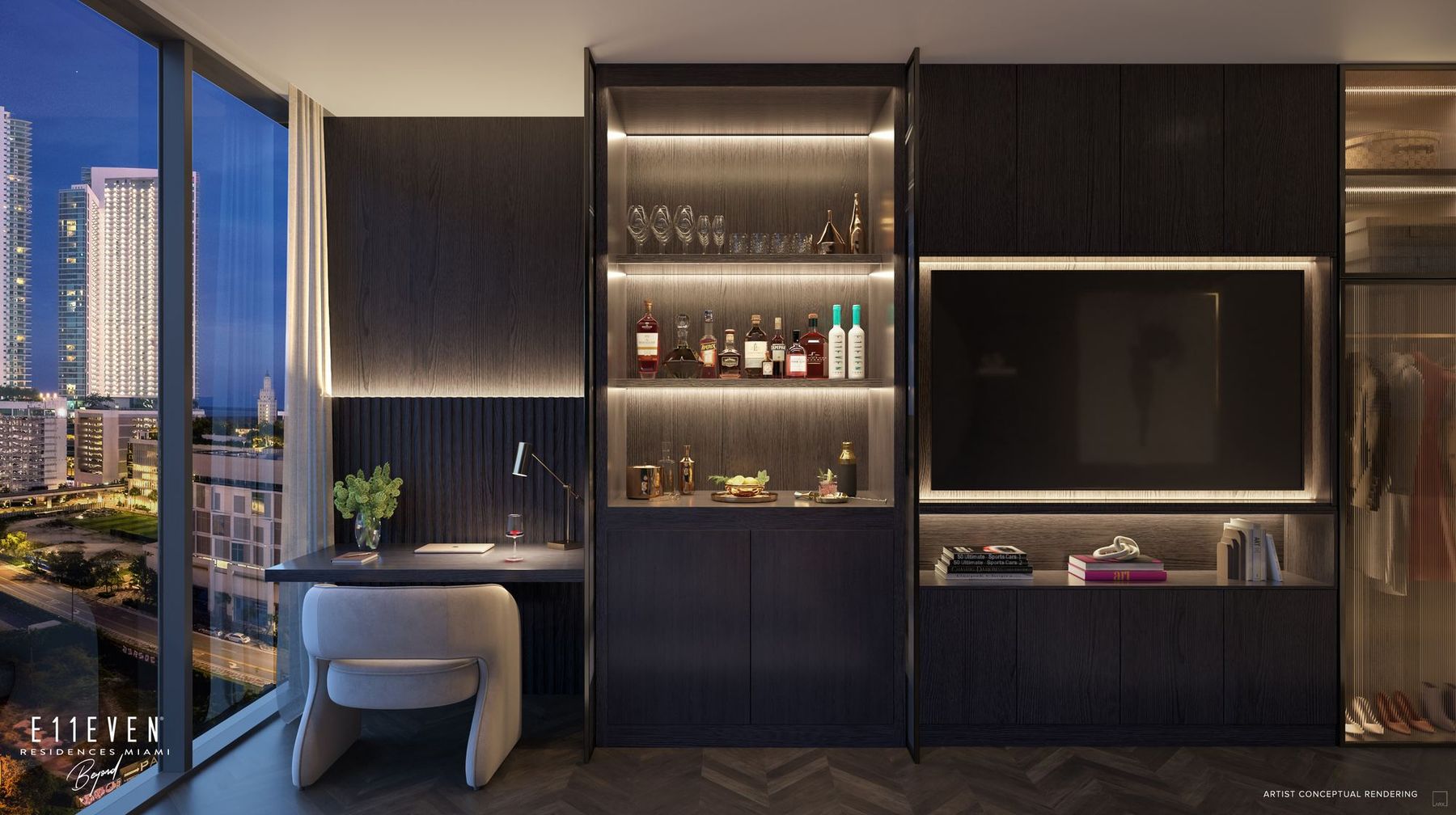 E11EVEN Club Collection, Speakeasy Collection entertainment center and cocktail bar