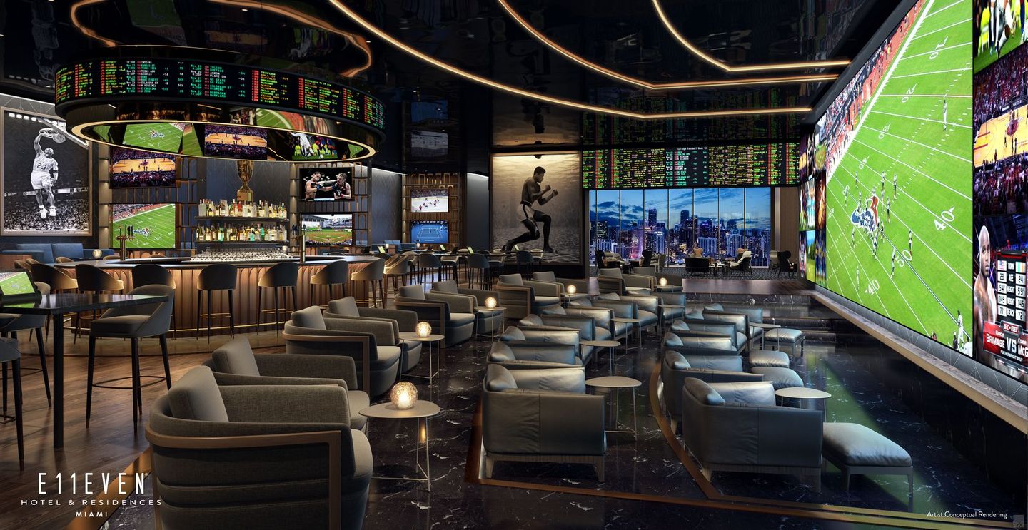 E11EVEN Club Collection, sports lounge with LED video wall, Tower 1